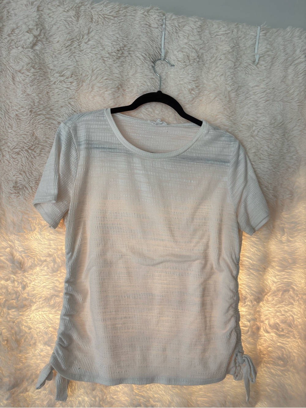 june & hudson Cream Short-Sleeve Knit Top with Side Ties